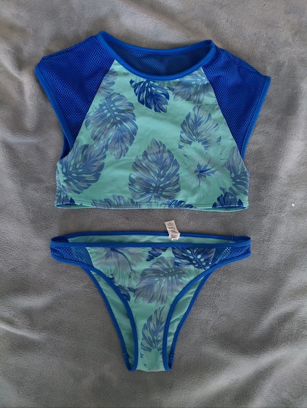 Aerie Tropical Palm Leaf Mesh Bikini Set Top S Cheeky Bottoms XS Like New Set